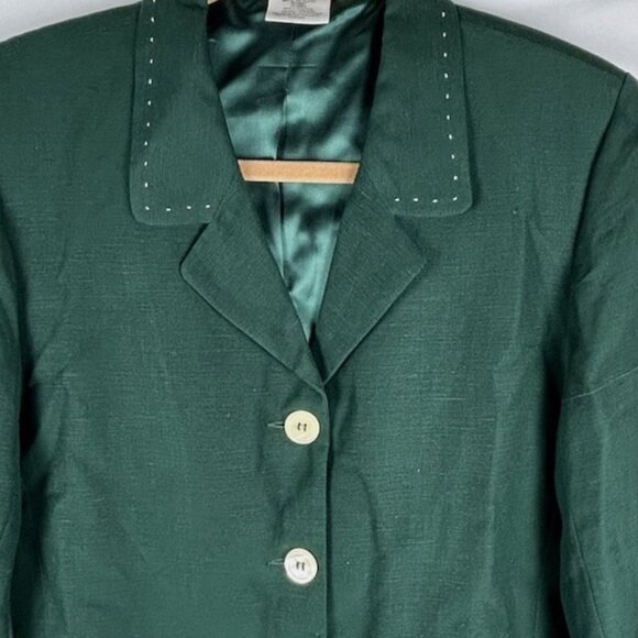 NWT Vtg Esprit Dark Green Linen Blend Blazer Jacket Sz L Pockets Button Up Lined - Picture 4 of 5